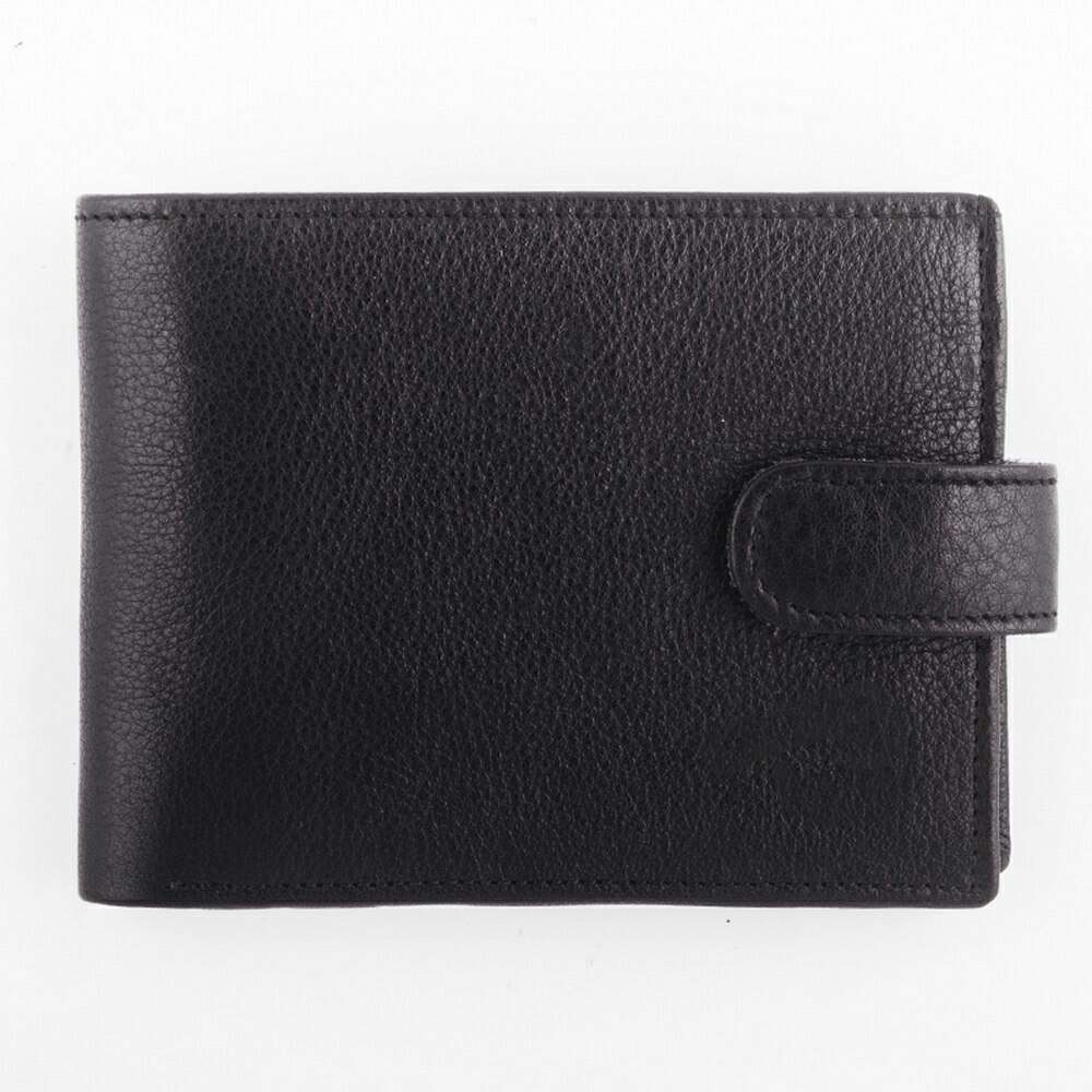 Black Pebbled Leather Bifold Wallet with Tab Closure